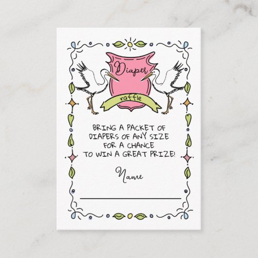 Hand getrokken ooievaar Crest Luier Raffle kaart (Voorkant)