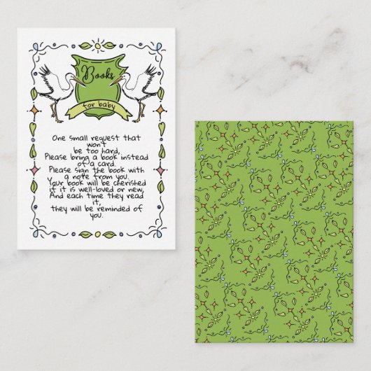 Hand getrokken Ooievaarsboeken voor Baby Informatiekaartje (Voorkant / Achterkant)