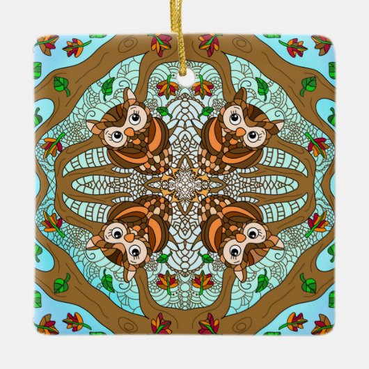 Hand getrokken Owl Mandala Keramisch Ornament (Voorkant)