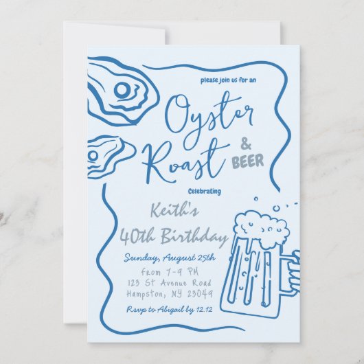 Hand getrokken Oyster gebraad en bier volwassen ve Kaart (Voorkant)