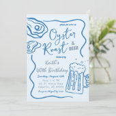 Hand getrokken Oyster gebraad en bier volwassen ve Kaart (Staand voorkant)