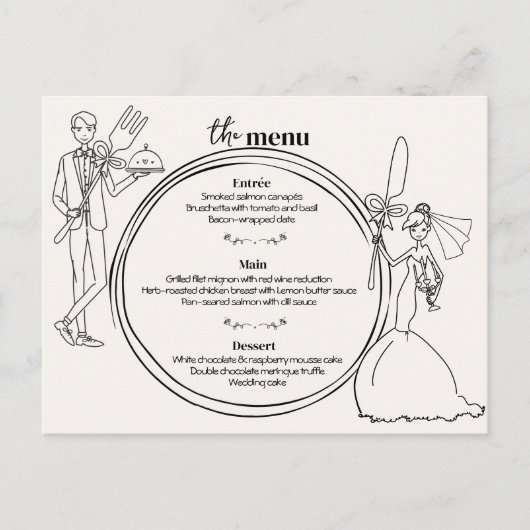 Hand getrokken paar bruiloft Diner Menu (Voorkant)