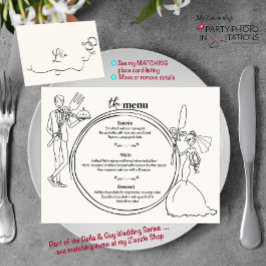 Hand getrokken paar bruiloft Diner Menu