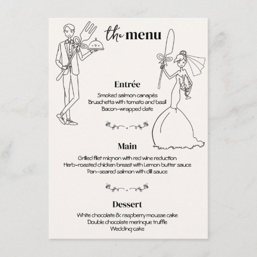Hand getrokken paar bruiloft Diner Menu (Voorkant)