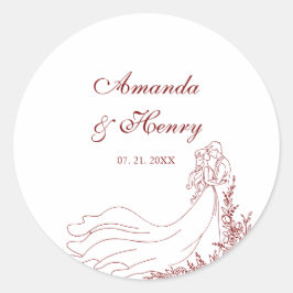 Hand getrokken paar bruiloft ronde sticker