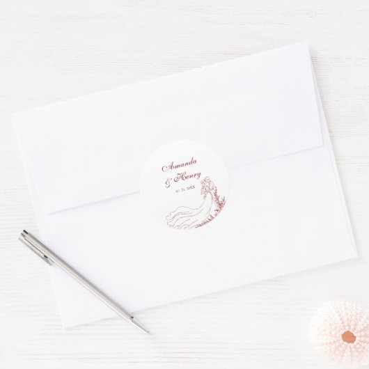 Hand getrokken paar bruiloft ronde sticker (Envelop)