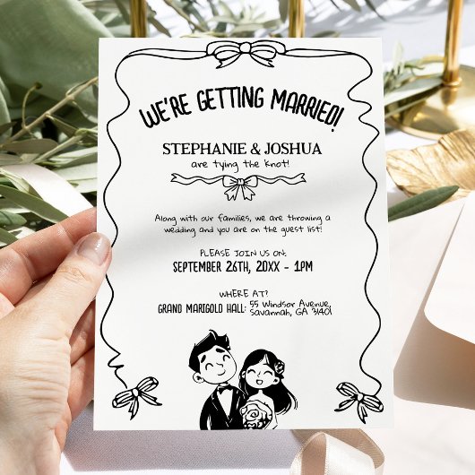 Hand getrokken paar illustratie Doodle bruiloft Kaart