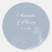 Hand getrokken paar stoffige blauwe bruiloft ronde sticker (Voorkant)
