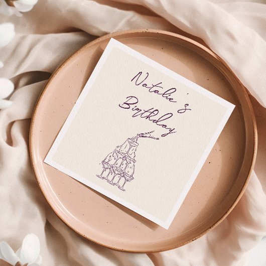 Hand getrokken Paarse Champagne Tower Verjaardagsf Servet