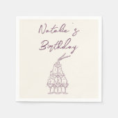 Hand getrokken Paarse Champagne Tower Verjaardagsf Servet (Voorkant)