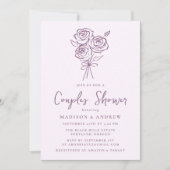 Hand-getrokken Paarse Rose Boeket Couples Douche Kaart (Voorkant)