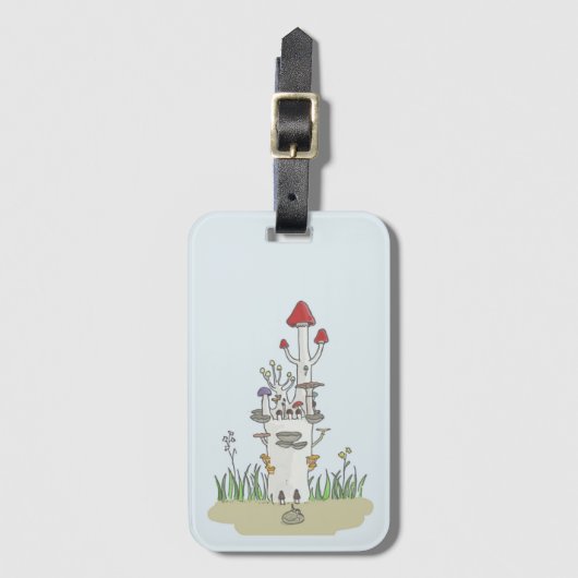 Hand getrokken paddenstoel kasteel bagagelabel (Voorkant (verticaal))