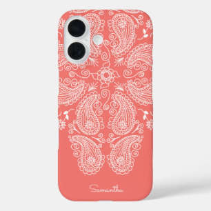 Hand getrokken Paisley Patroon Dark Peach iPhone 16 Hoesje