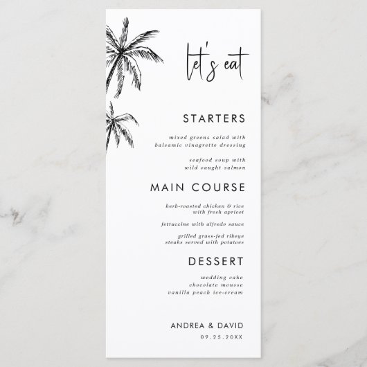 Hand getrokken Palm Tree Destination Wedding Let's Menu (Voorkant)