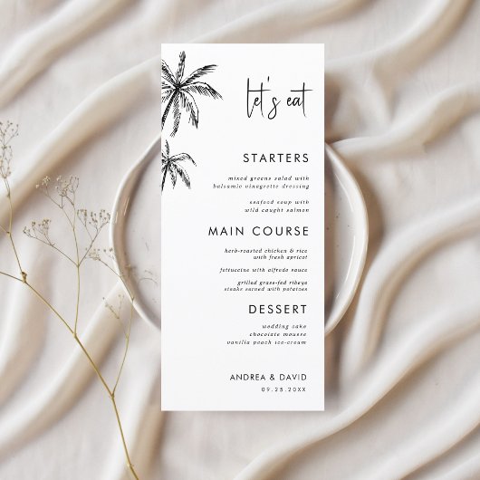 Hand getrokken Palm Tree Destination Wedding Let's Menu
