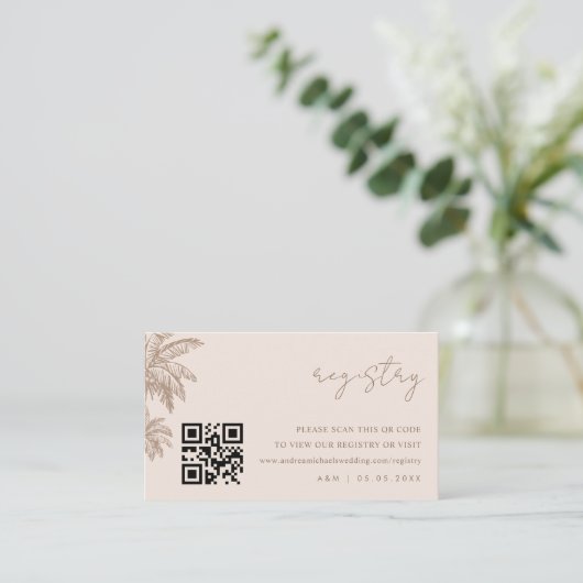 Hand getrokken Palm Tree QR Code Wedding Gift Regi Informatiekaartje (Staand voorkant)