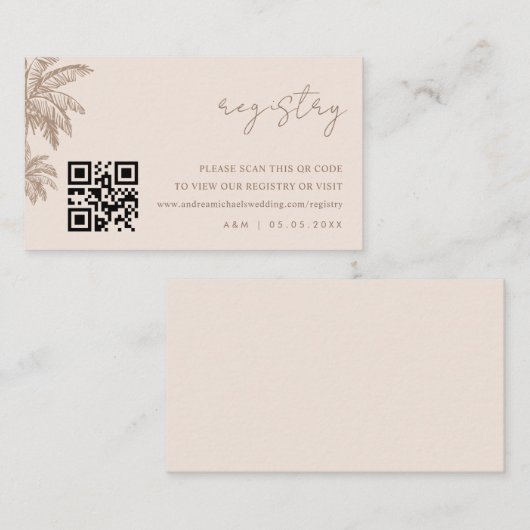 Hand getrokken Palm Tree QR Code Wedding Gift Regi Informatiekaartje (Voorkant / Achterkant)