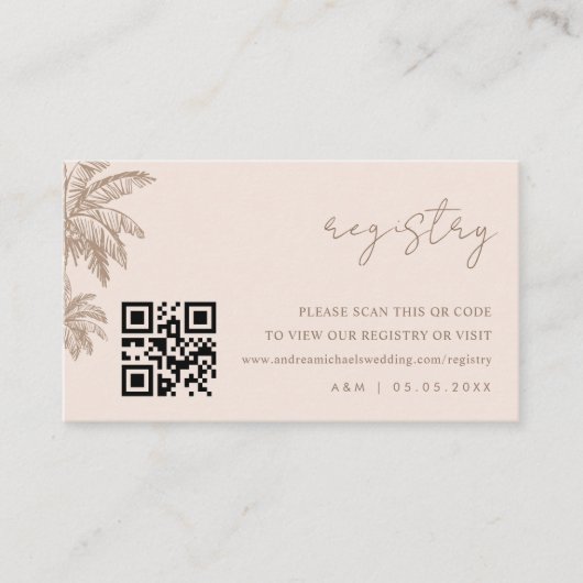 Hand getrokken Palm Tree QR Code Wedding Gift Regi Informatiekaartje (Voorkant)