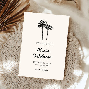 Hand getrokken Palm Tree Tropische Boho Budget Huw Save The Date