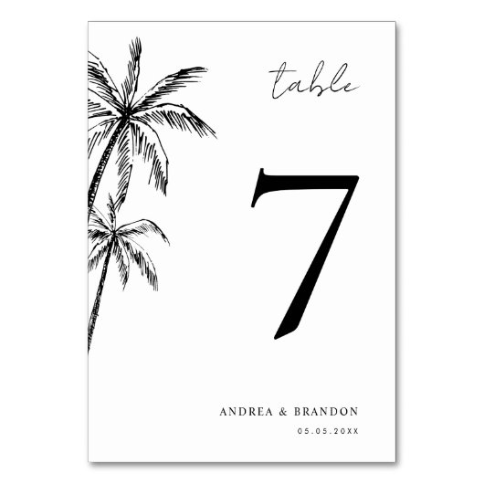 Hand getrokken Palm Tree Tropische Trouwtafel Numm Kaart (Achterkant)