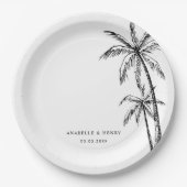 Hand getrokken Palm Trees Beach Destination Weddin Papieren Bordje (Voorkant)