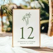 Hand-getrokken Palm Trees Cream Trouwtafel Nummer Kaart