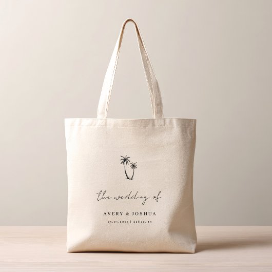 Hand getrokken palmboom tropische bruiloft gunst tote bag