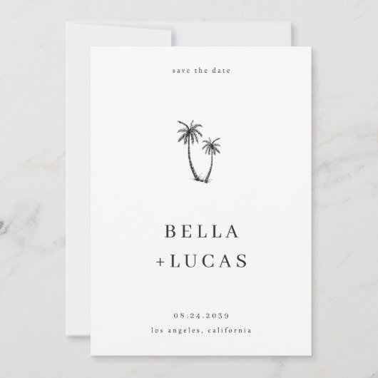 Hand getrokken palmboom Tropische QR code bruiloft Save The Date (Voorkant)