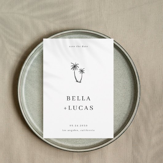 Hand getrokken palmboom Tropische QR code bruiloft Save The Date