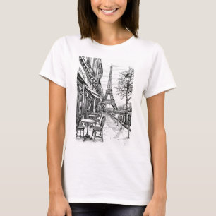 Hand getrokken Parijs scènes T-shirt