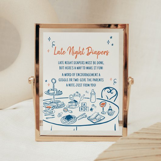 Hand getrokken partij Baby shower Late Night Luier Poster