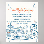 Hand getrokken partij Baby shower Late Night Luier Poster (Voorkant)