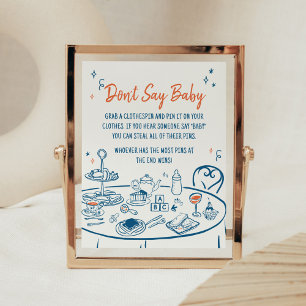 Hand getrokken partij Baby shower niet zeggen Baby Poster