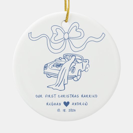 Hand getrokken Pas getrouwd kerst Keramisch Ornament (Voorkant)