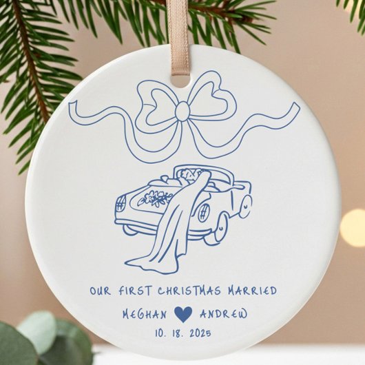 Hand getrokken Pas getrouwd kerst Keramisch Ornament
