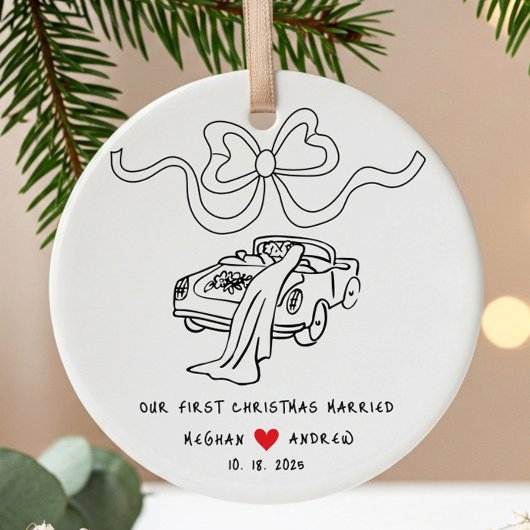 Hand getrokken Pas getrouwd kerst Keramisch Ornament