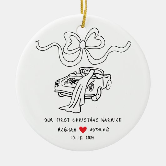 Hand getrokken Pas getrouwd kerst Keramisch Ornament (Voorkant)