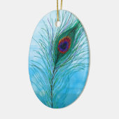 Hand getrokken Peacock Feathers Gepersonaliseerd Keramisch Ornament (Links)