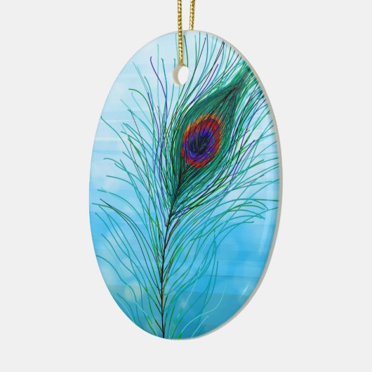 Hand getrokken Peacock Feathers Gepersonaliseerd Keramisch Ornament (Links)