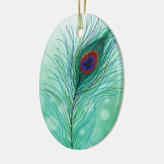 Hand getrokken Peacock Feathers Gepersonaliseerd Keramisch Ornament (Links)