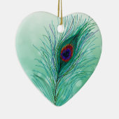 Hand getrokken Peacock Feathers Gepersonaliseerd Keramisch Ornament (Rechts)