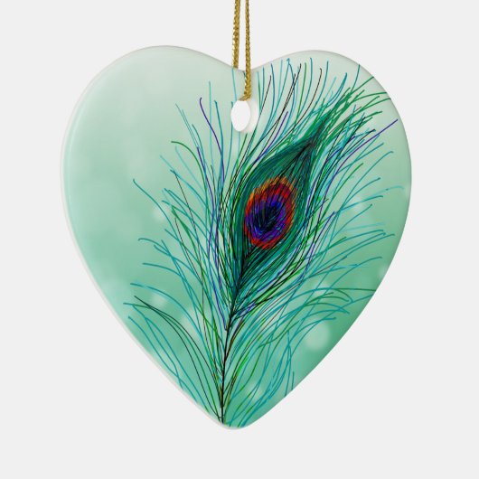 Hand getrokken Peacock Feathers Gepersonaliseerd Keramisch Ornament (Rechts)