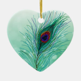 Hand getrokken Peacock Feathers Gepersonaliseerd Keramisch Ornament