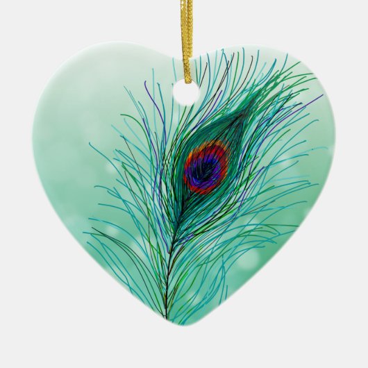 Hand getrokken Peacock Feathers Gepersonaliseerd Keramisch Ornament (Voorkant)
