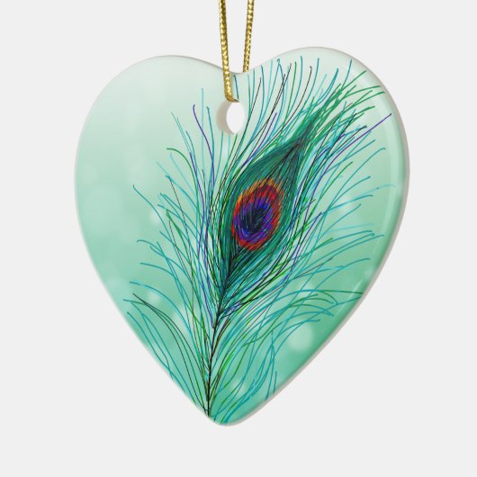 Hand getrokken Peacock Feathers Gepersonaliseerd Keramisch Ornament (Links)