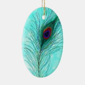 Hand getrokken Peacock Feathers Gepersonaliseerd Keramisch Ornament (Rechts)