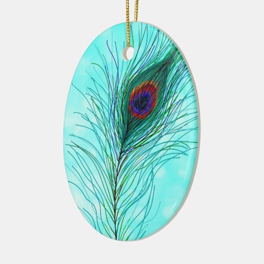 Hand getrokken Peacock Feathers Gepersonaliseerd Keramisch Ornament (Links)