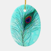 Hand getrokken Peacock Feathers Gepersonaliseerd Keramisch Ornament (Voorkant)