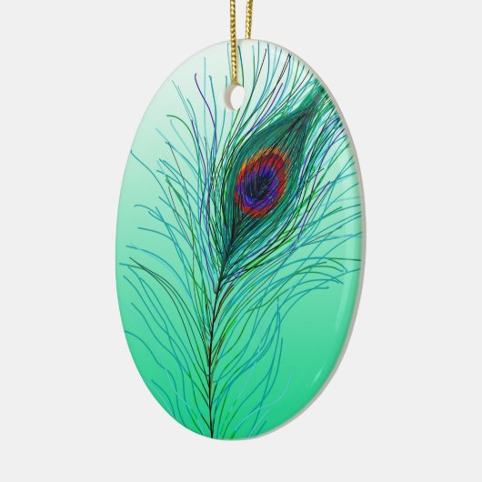 Hand getrokken Peacock Feathers Persoonlijke Kerst Keramisch Ornament (Links)