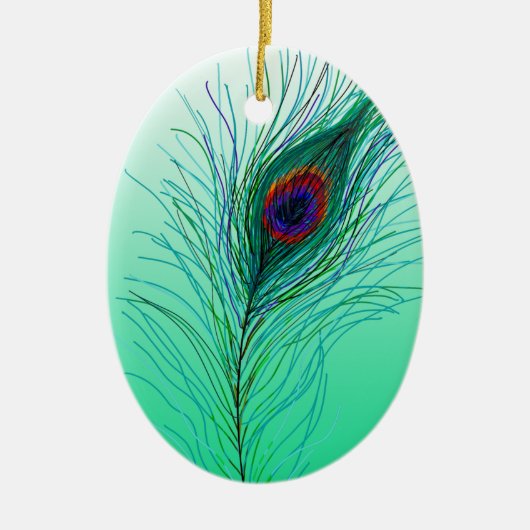 Hand getrokken Peacock Feathers Persoonlijke Kerst Keramisch Ornament (Voorkant)